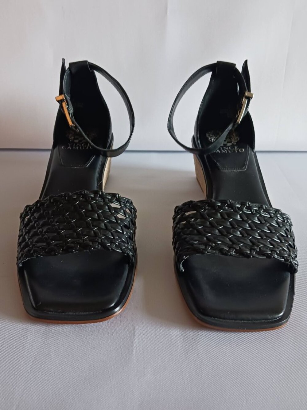Size 8-1/2 Medium Black Vince Camuto Adjustable Espadrille Wedge Sandals